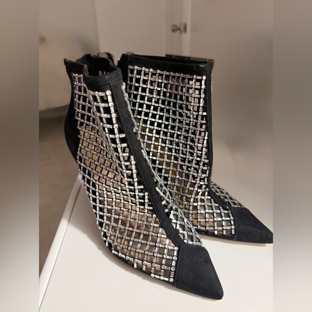 INC International Concepts Black Crystal Mesh Pointed Ankle Booties